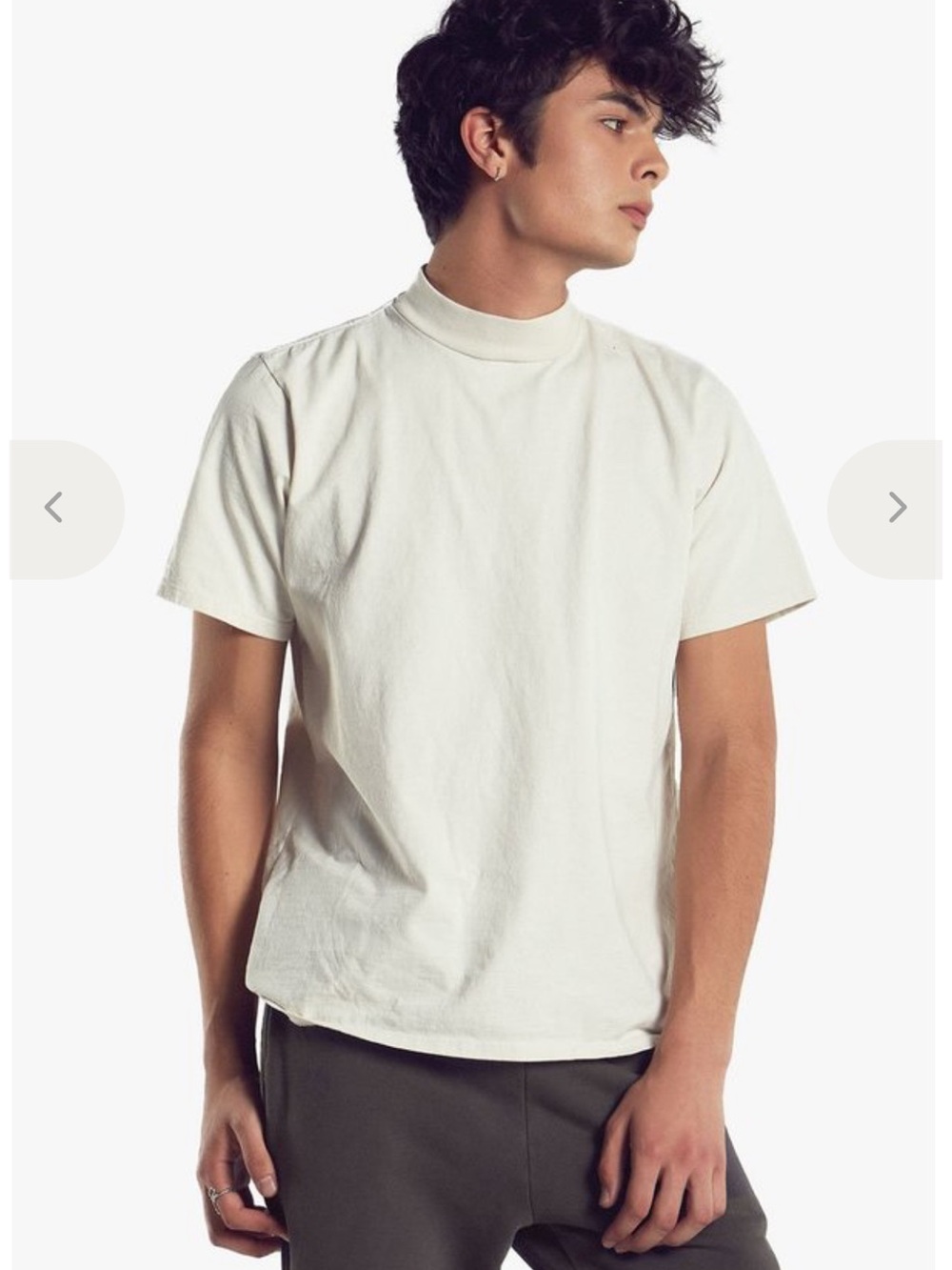 LES TIEN Mock Neck Vintage Tee in Ivory White - Unisex, Extra Large